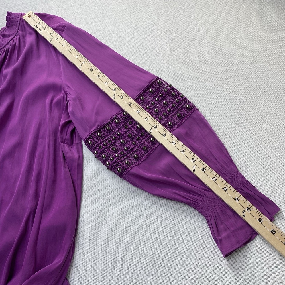 Chico's‎ Blouse 4 XXL Purple Tunic Top Mesh Studded Sleeve Ruffle Cuff V Neck - Picture 14 of 16